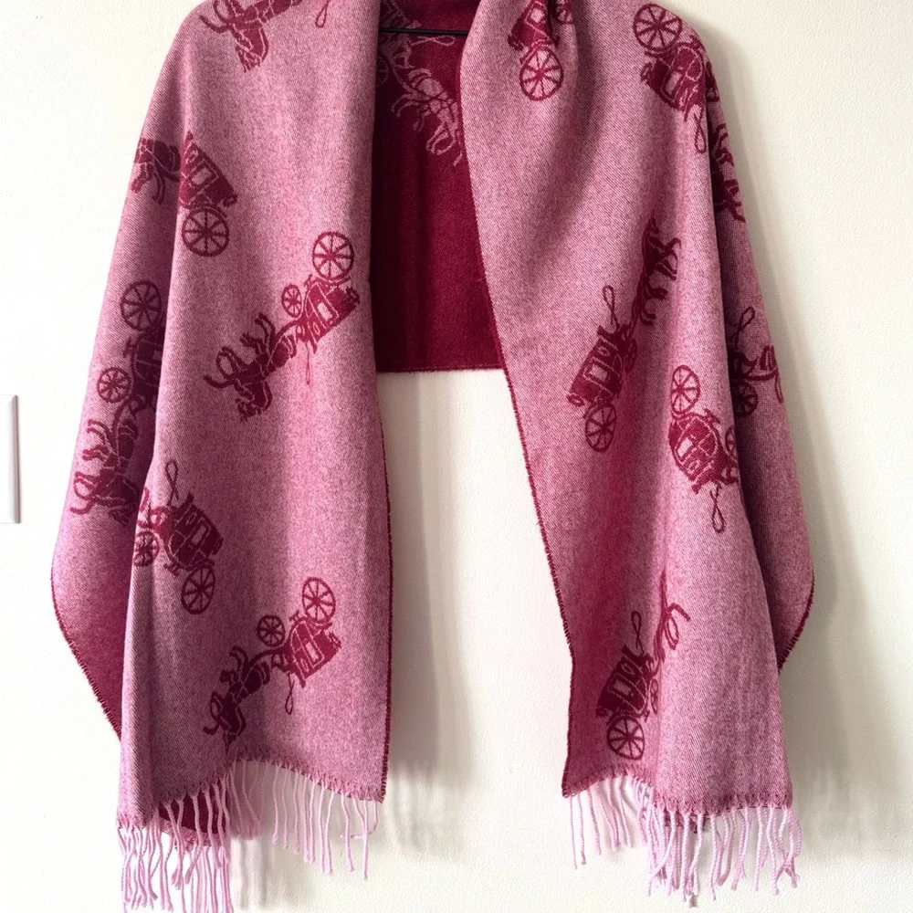 Coach Red Signature Horse‎ & Carriage Reversible Oversized Wool Cashmere Scarf - Picture 3 of 5